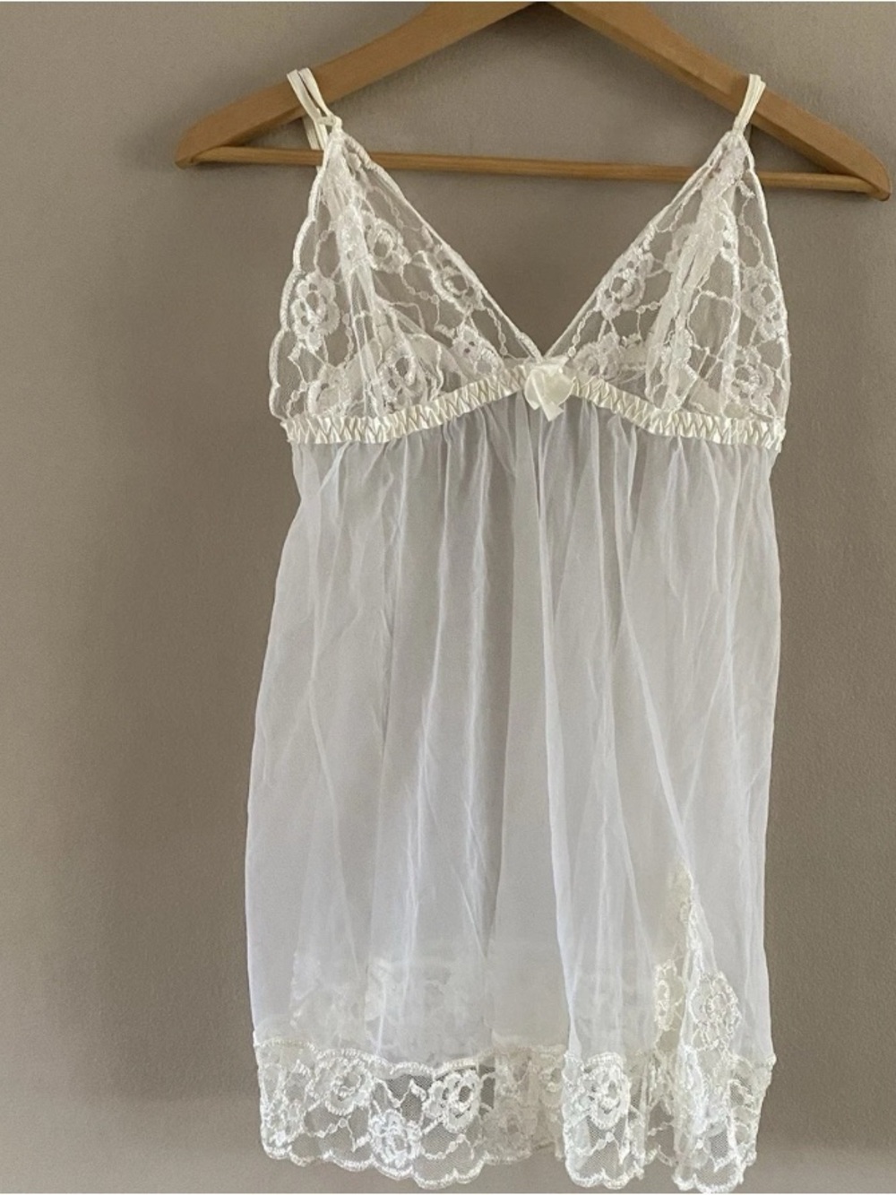 Frederick's of Hollywood White Lace Sheer Babydoll Chemise